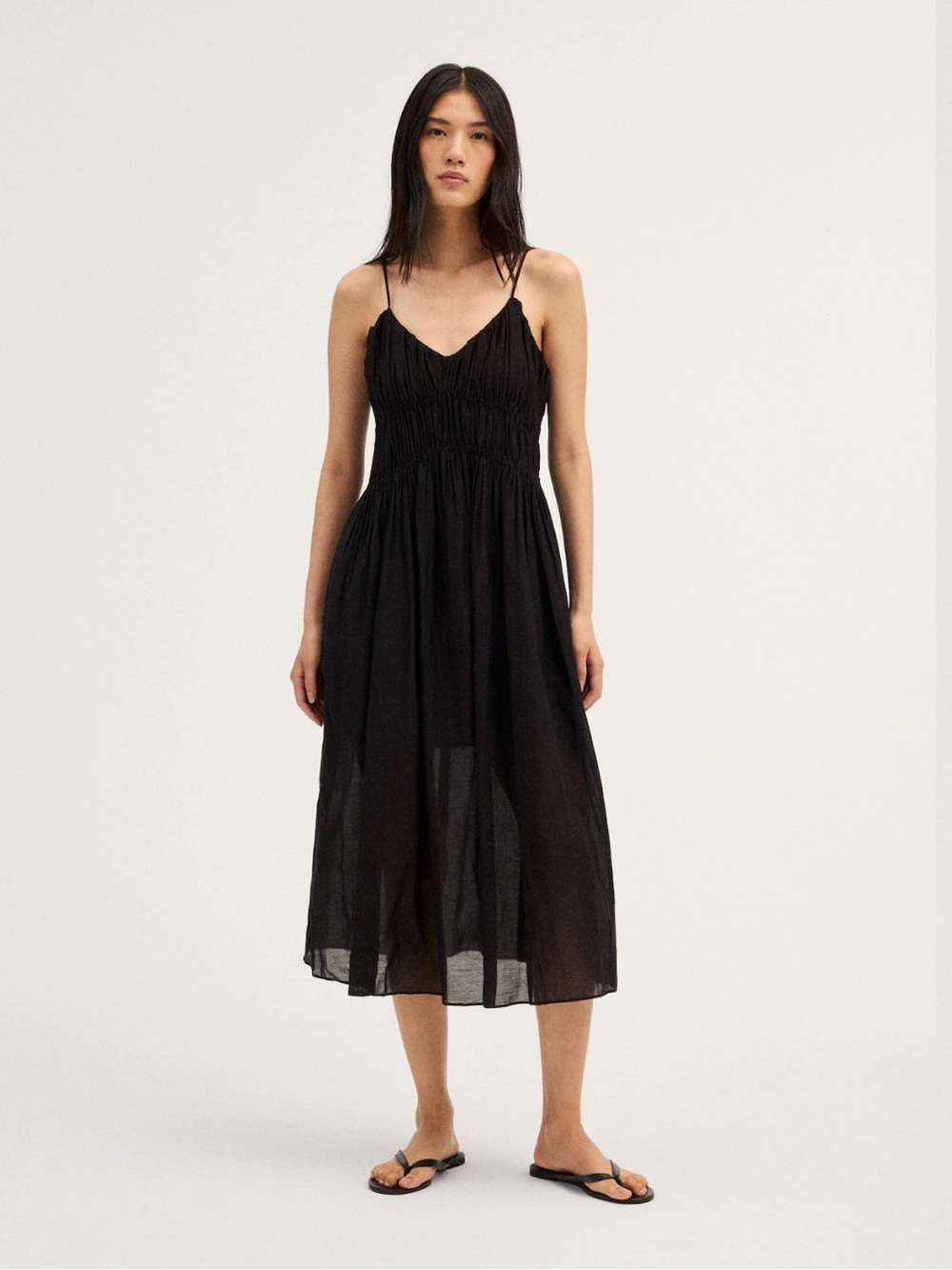 Madewell Ruched V-Neck Sleeveless Midi Black Dress Sz S/M NWT $168